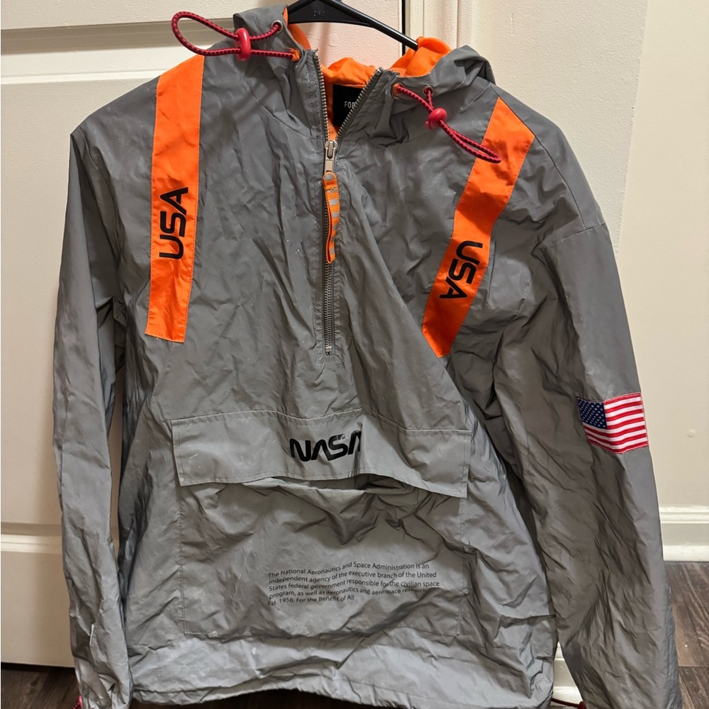 NASA Reflective Windbreaker Jacket – Gray/Orange USA Space Pullover
